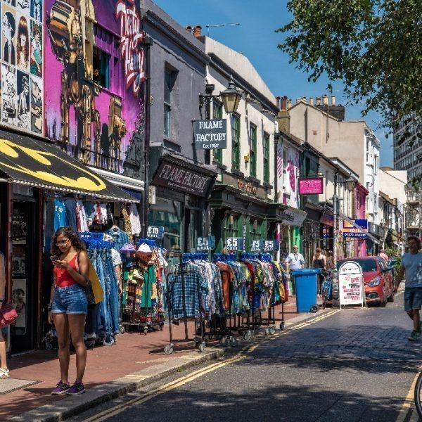 BRIGHTON, UNITED KINGDOM - JULY 24: This is the Lanes, a shopping street popular with tourists on July 24, 2019 in Brighton