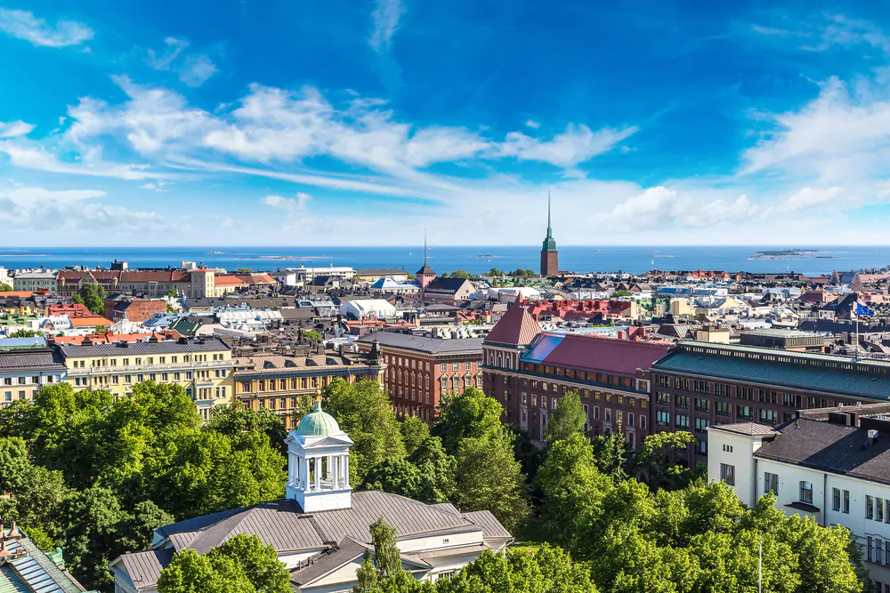 Panoramic aerial view of Helsinki in a beautiful summer day, Finland