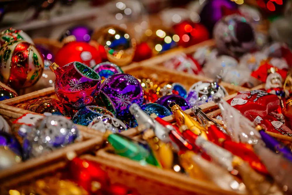 Colorful Christmas decorations on Trentino Alto Adige, Italy Christmas market
